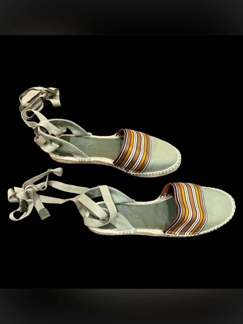 Loro Piana Suitcase Stripe Sage Green Lace-Up Espadrilles EU 39 US 7.5